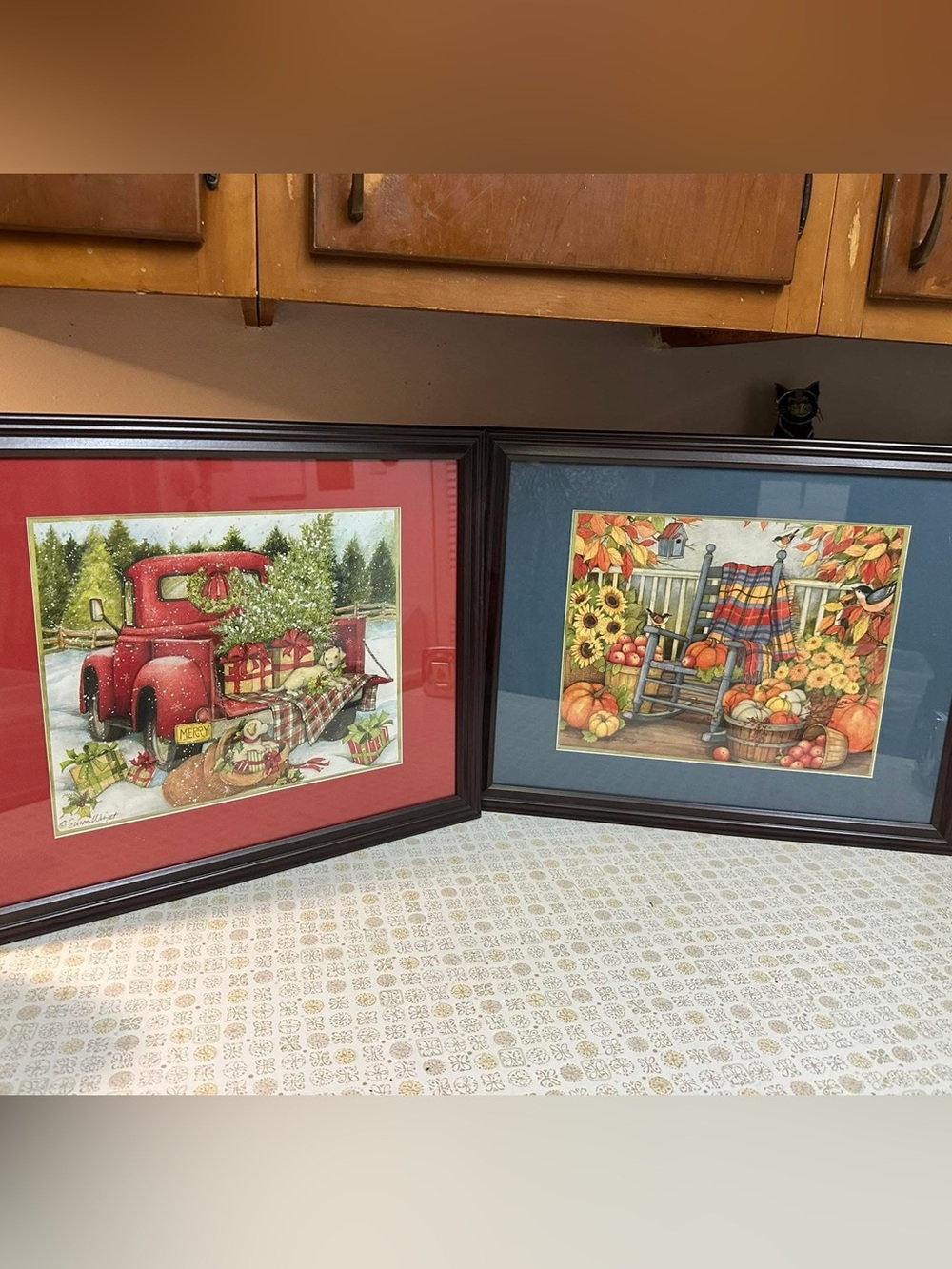 Framed Holiday Truck & Autumn Wall Art Set